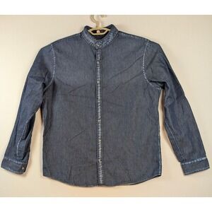 EXPRESS Band Collar Shirt Mens 16-16.5 Blue Grandad Postboy Mandarin Stretch